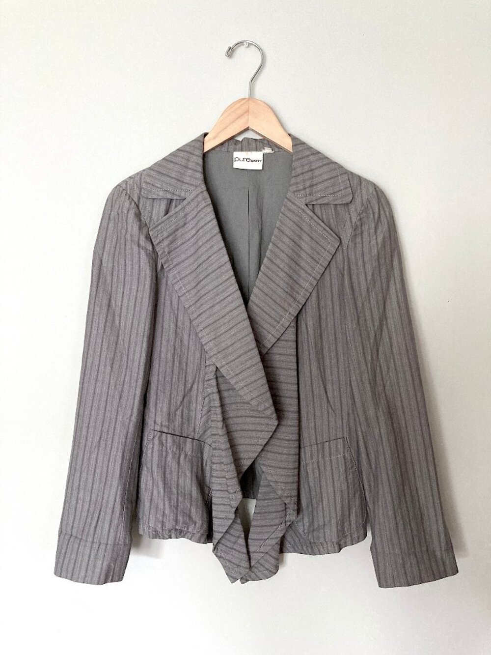 PURE DKNY Cotton Striped Gray Jacket Fully Lined